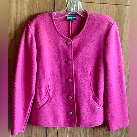 Women’s Size 38 GEIGER COLLECTION Pure New Wool Austrian Pink Button Up Sweater - Picture 1 of 16